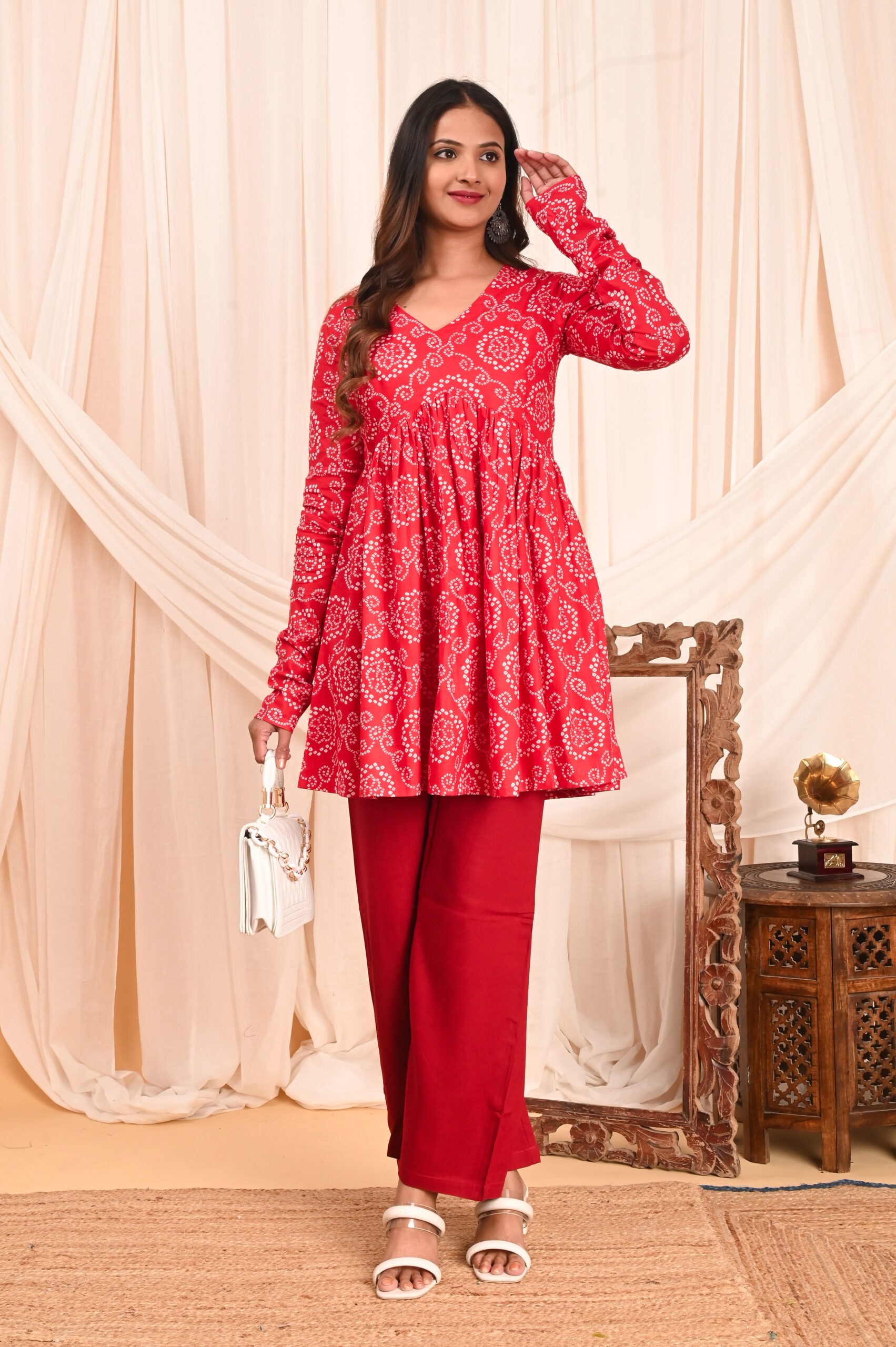 women's floral print full sleeves anarkali pure cotton kurtis