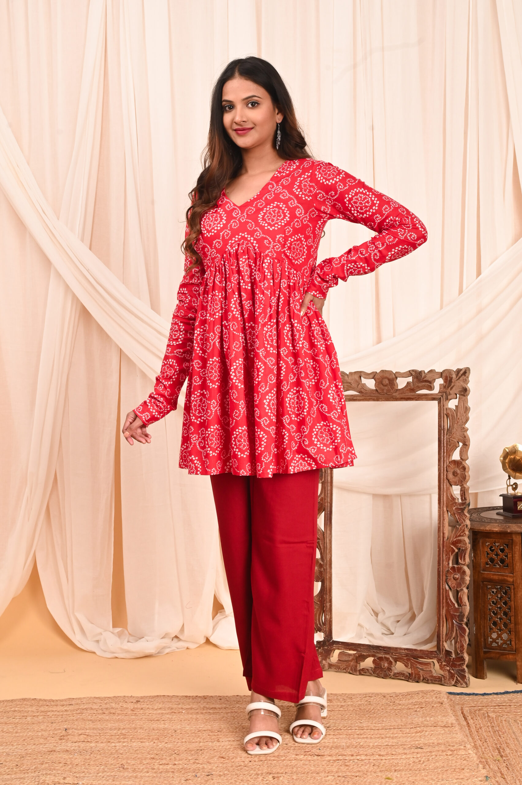 women's floral print full sleeves anarkali pure cotton kurtis