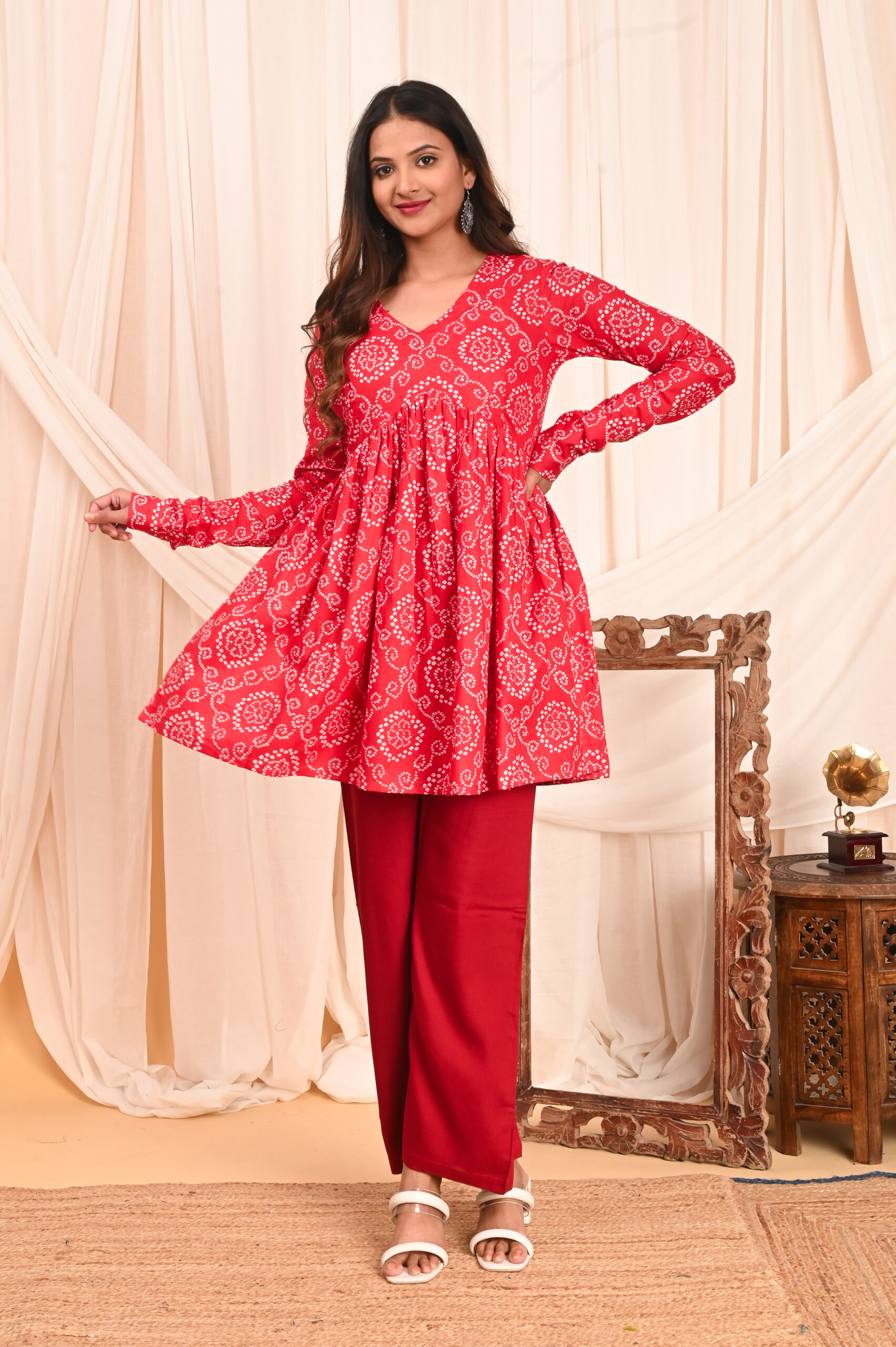 women's floral print full sleeves anarkali pure cotton kurtis