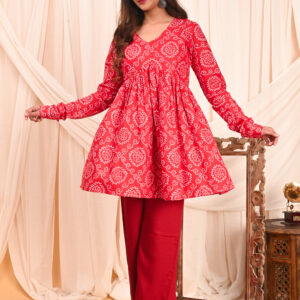 women's floral print full sleeves anarkali pure cotton kurtis