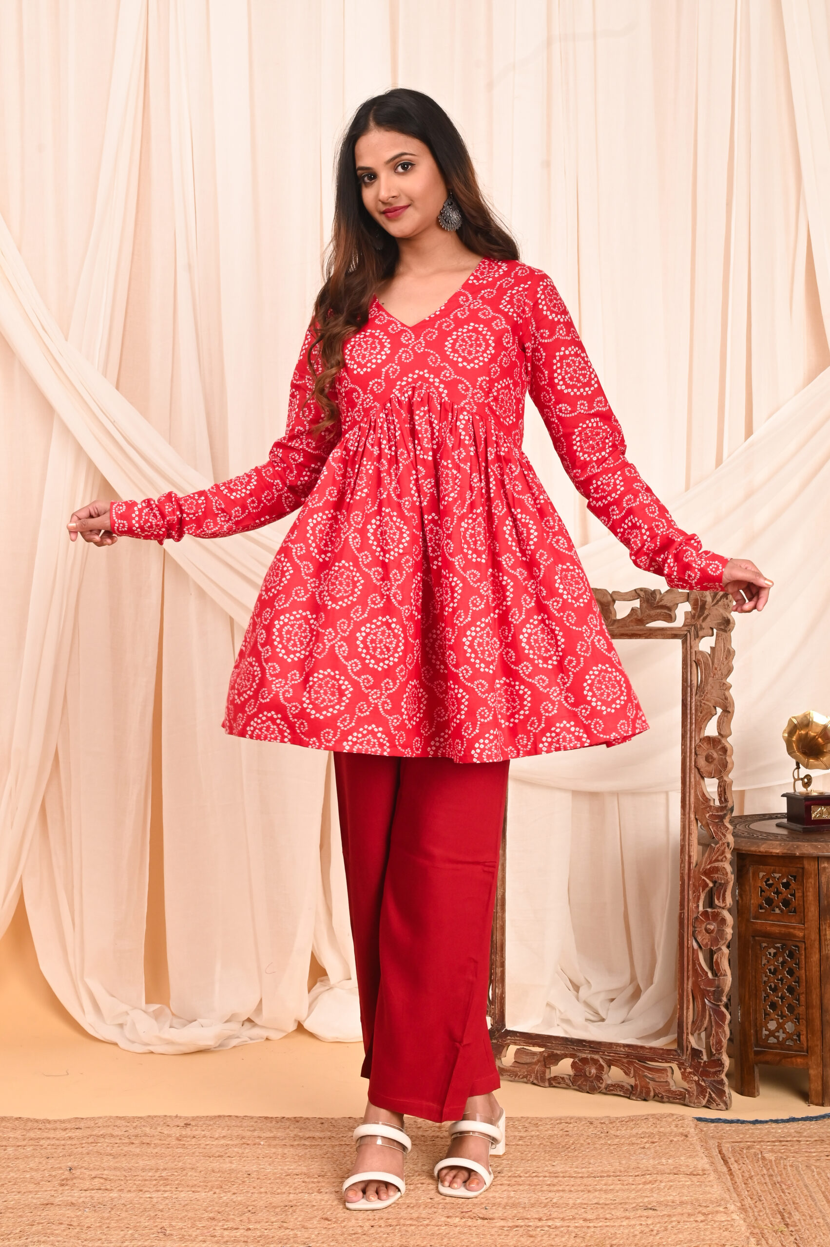 women's floral print full sleeves anarkali pure cotton kurtis