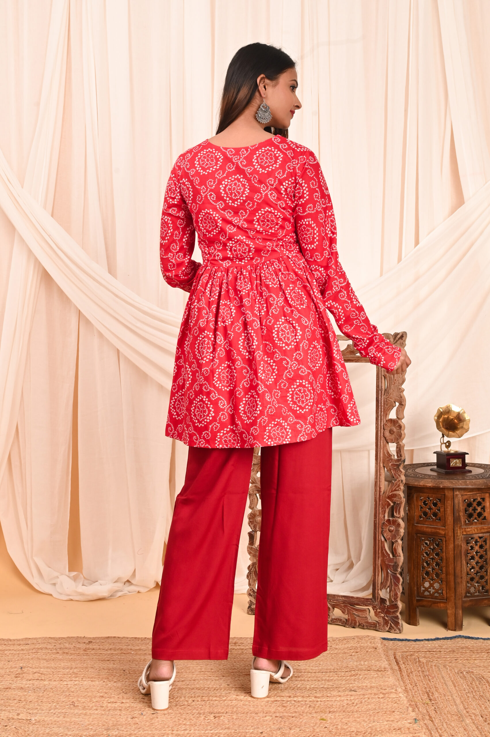 women's floral print full sleeves anarkali pure cotton kurtis