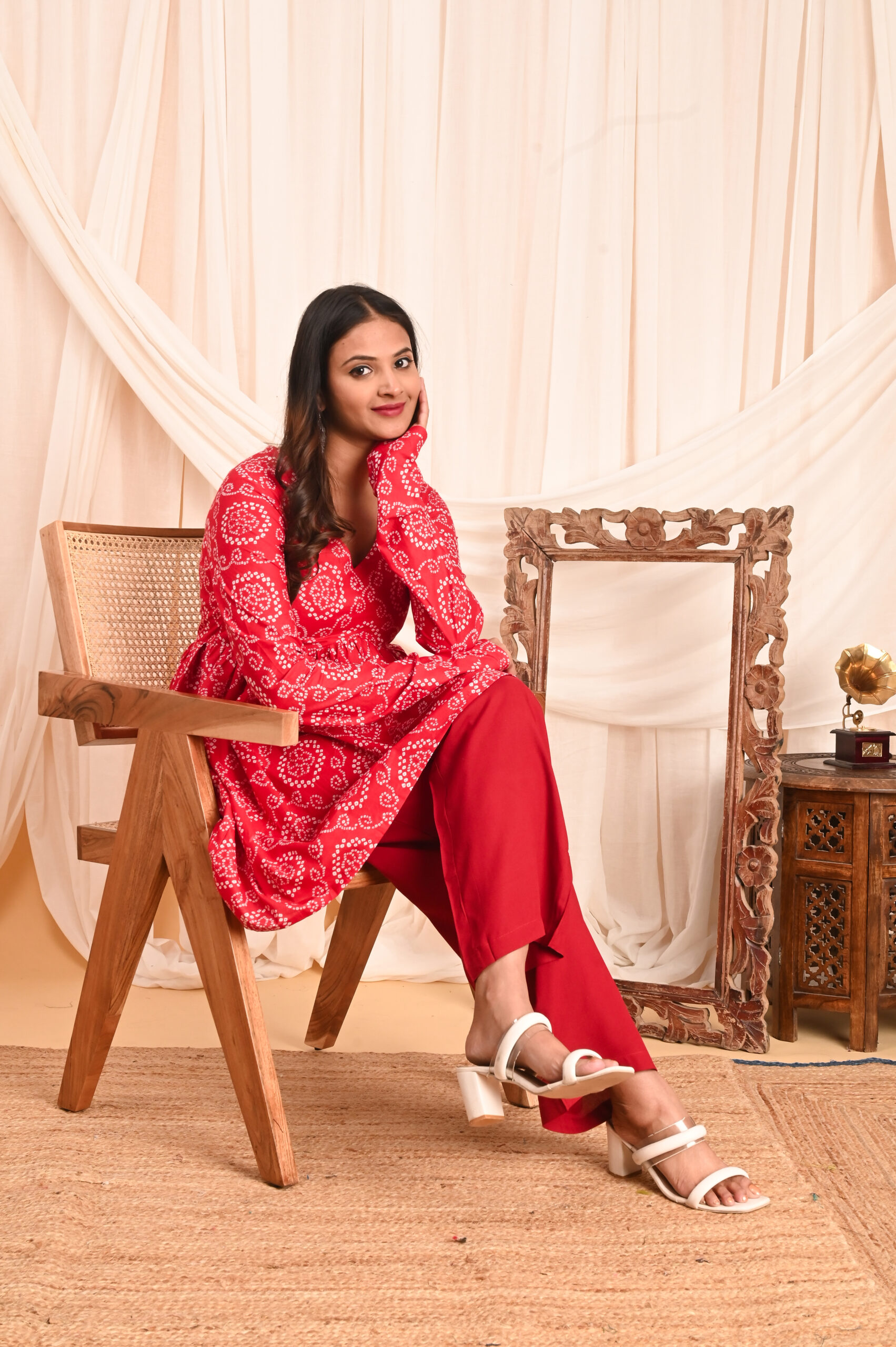 women's floral print full sleeves anarkali pure cotton kurtis