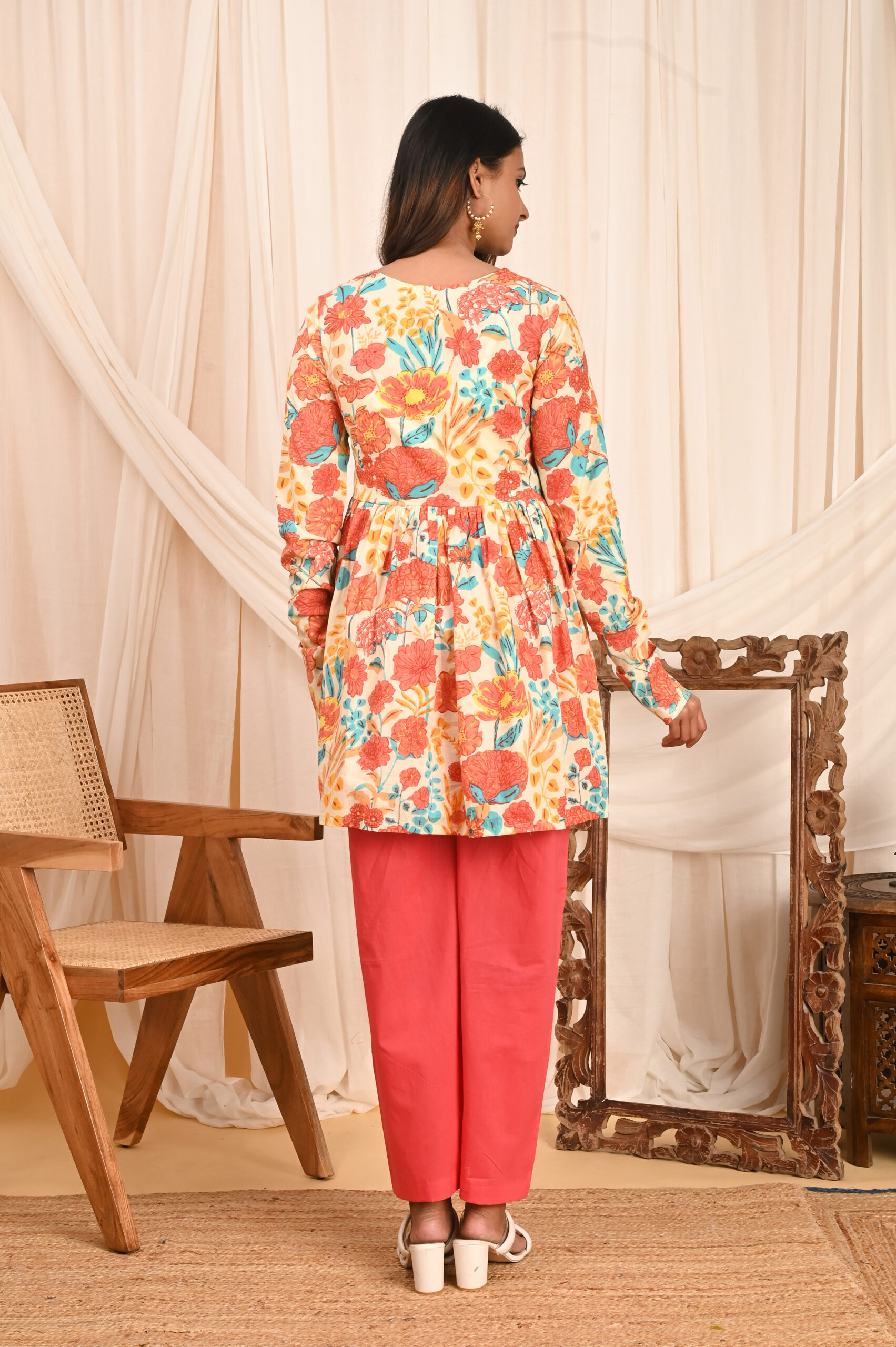 women's floral print full sleeves anarkali pure cotton kurtis