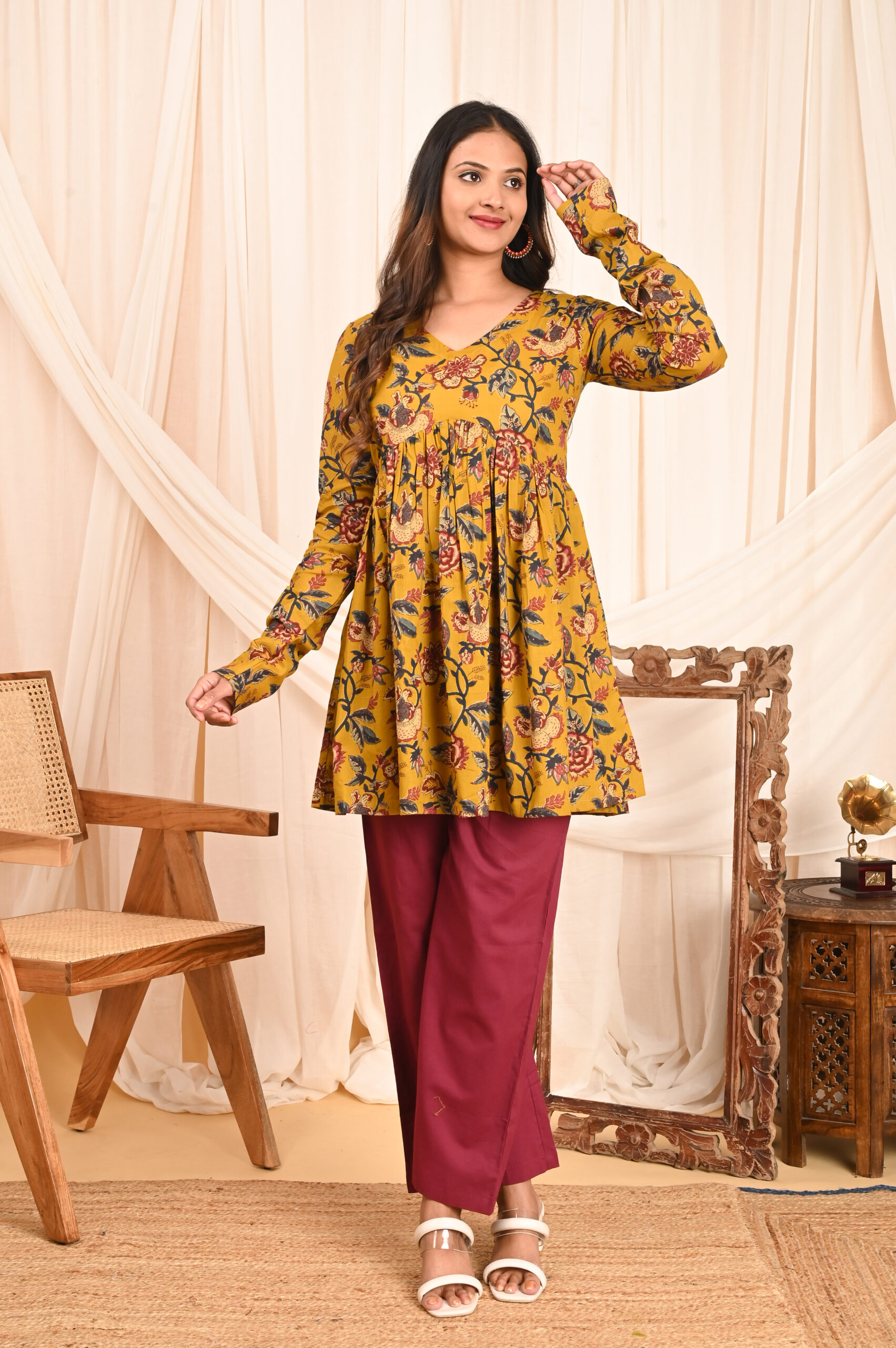 women's floral print full sleeves anarkali pure cotton kurtis women's floral print full sleeves anarkali pure cotton kurtis