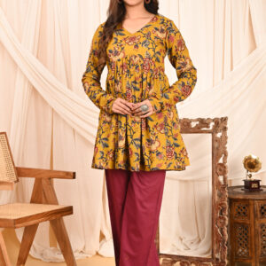 women's floral print full sleeves anarkali pure cotton kurtis
