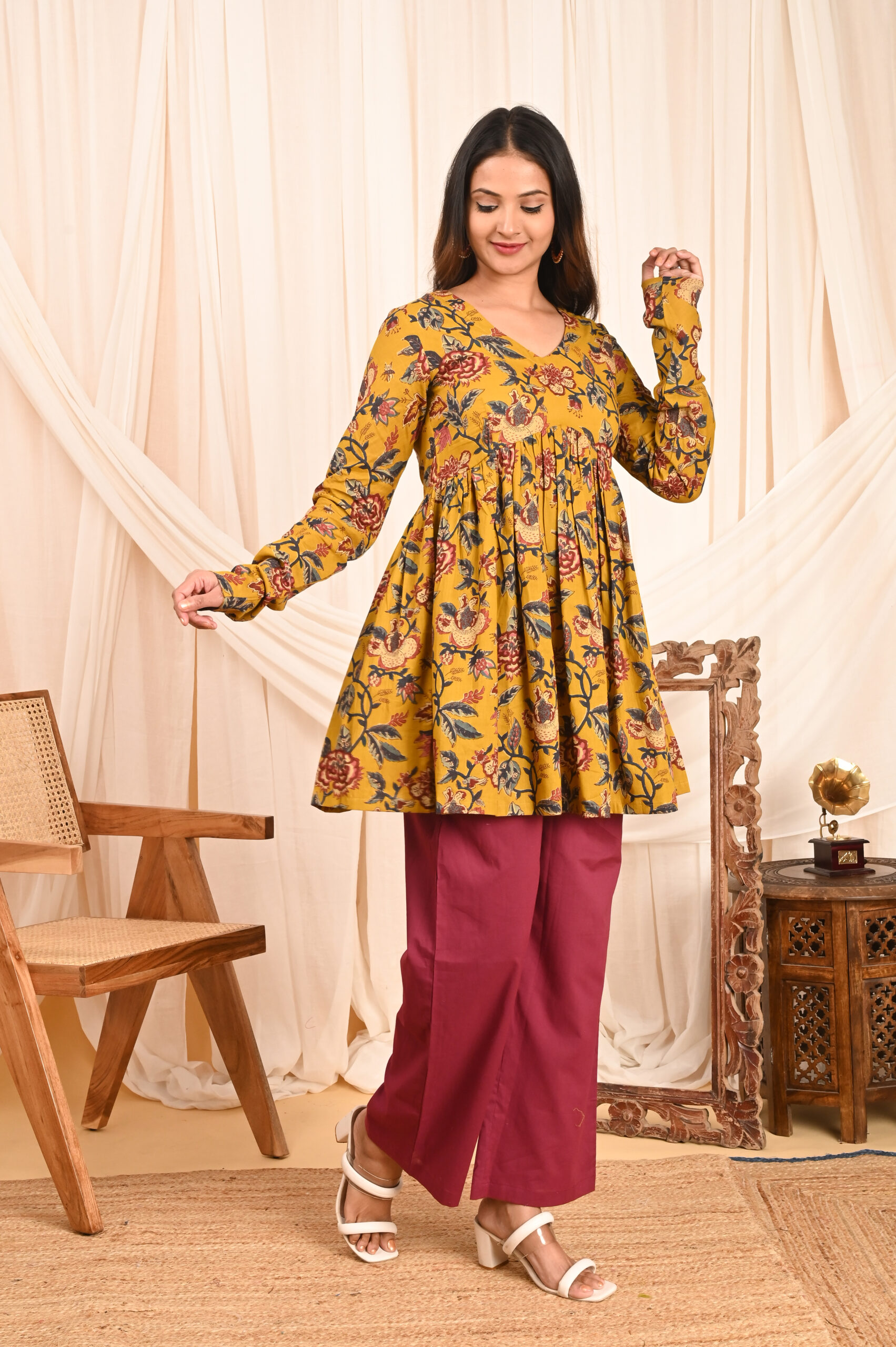 women's floral print full sleeves anarkali pure cotton kurtis women's floral print full sleeves anarkali pure cotton kurtis