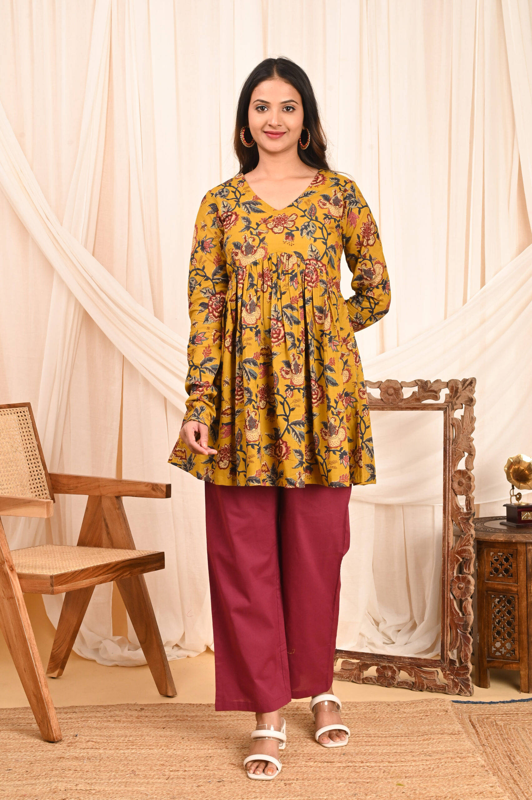 women's floral print full sleeves anarkali pure cotton kurtis women's floral print full sleeves anarkali pure cotton kurtis