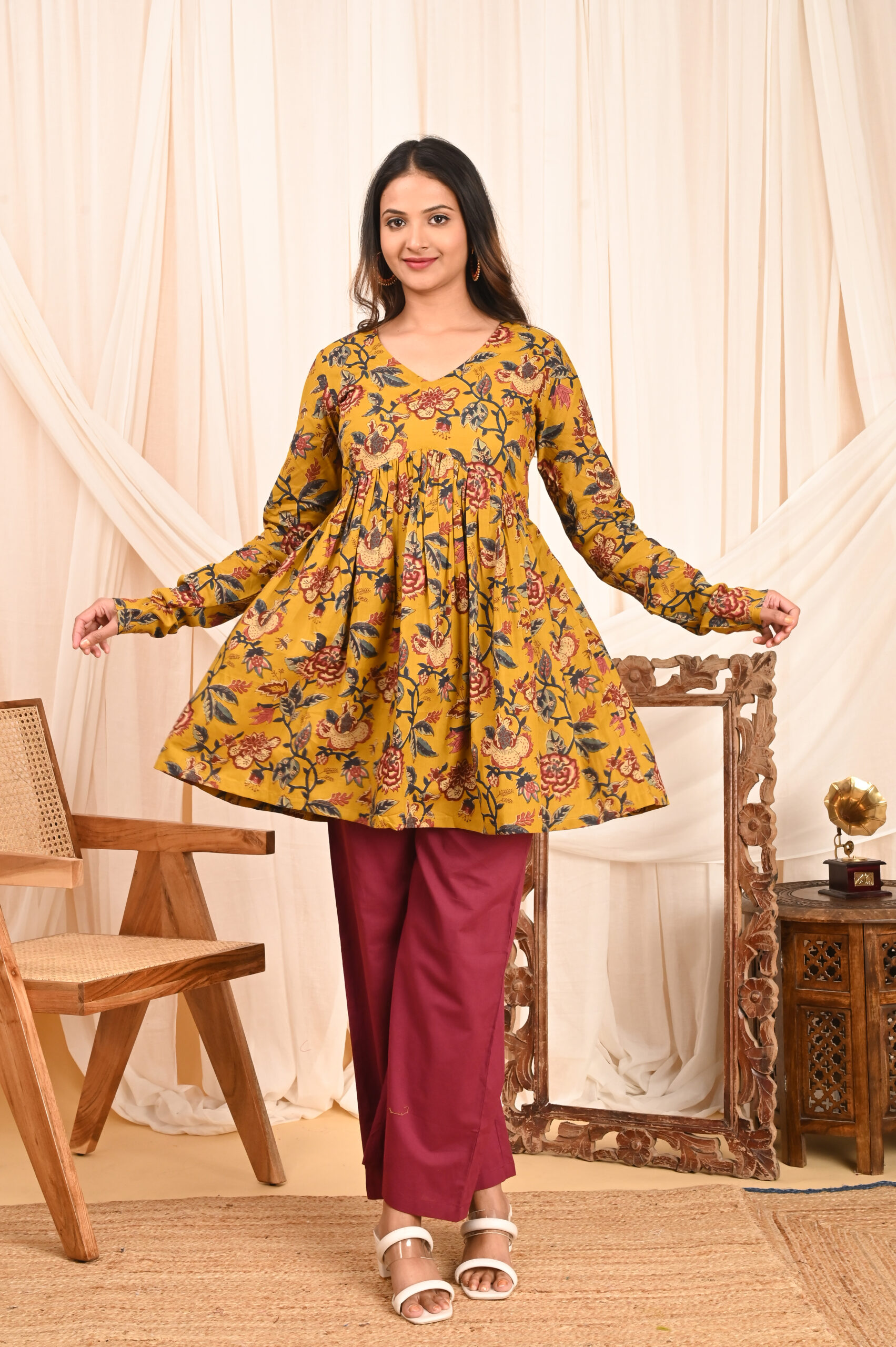 women's floral print full sleeves anarkali pure cotton kurtis women's floral print full sleeves anarkali pure cotton kurtis