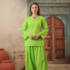 women's cotton sleeveless kurti and farshi salwar set, green, ethnic wear, casual and festive