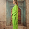 women's cotton sleeveless kurti and farshi salwar set, green, ethnic wear, casual and festive