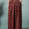 women's floral print maxi skirt, maroon red, 100% pure cotton, elastic waist, full length, breathable fabric