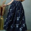 women's floral print maxi skirt, maroon red, 100% pure cotton, elastic waist, full length, breathable fabric women's floral print maxi skirt, maroon red, 100% pure cotton, elastic waist, full length, breathable fabric