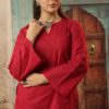 women's cotton bell sleeves kurti and farshi salwar set, red, ethnic wear, casual and festive