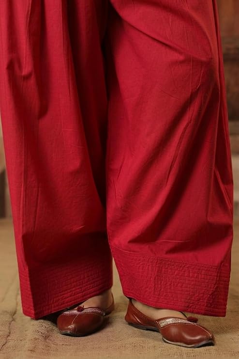 women's cotton bell sleeves kurti and farshi salwar set, red, ethnic wear, casual and festive