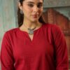 women's cotton bell sleeves kurti and farshi salwar set, red, ethnic wear, casual and festive