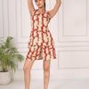 women's pure cotton print night suit (sleeveless top & shorts set) maroon