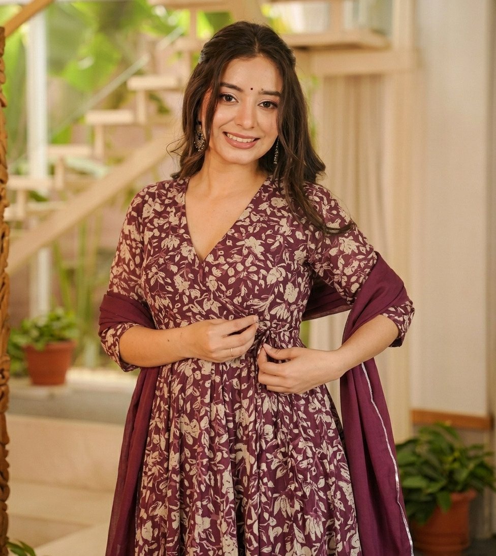 elegant blossom cotton anarkali kurta palazzo dupatta set elegant blossom cotton anarkali kurta palazzo dupatta set