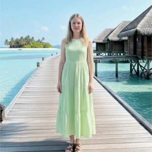 Women Tiered Cotton Sleeveless Maxi Dress- Sea Green