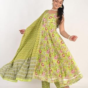 Women's Floral Print Full Sleeves Anarkali Pure Cotton Kurti