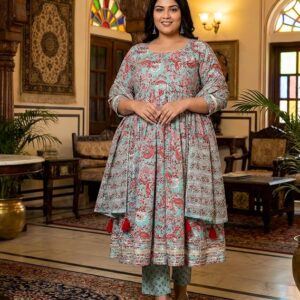 Plus Size Cotton Anarkali Suit Set