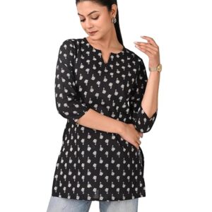 Women Cotton Straight Short Kurti (Black)