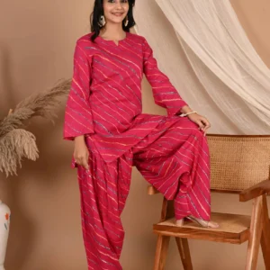 Women Leheriya Printed Regular Pure Cotton Kurta with Patiala