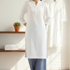 Women Cotton Popline Solid Kurta (White)